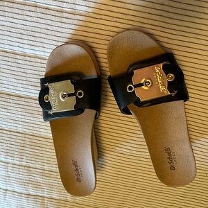 Dr. Scholl's Black and Tan Buckle Sandals